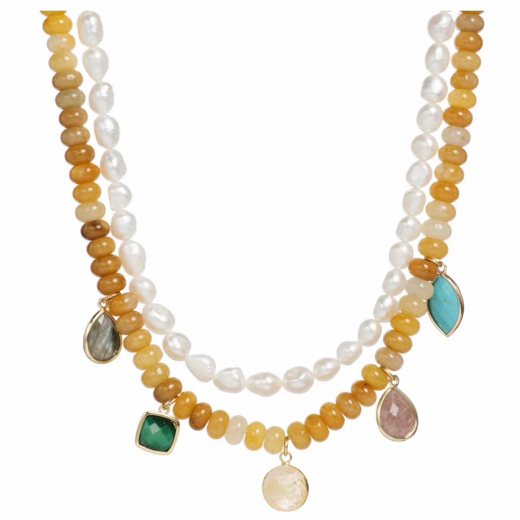Double Pearl Beaded Charm Necklace 155$